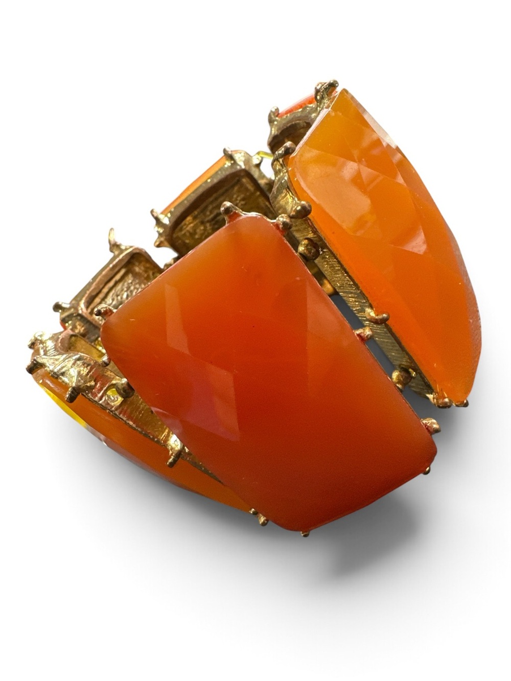 Vintage Faceted Orange Lucite Statement Stretch Bracelet - Unbranded